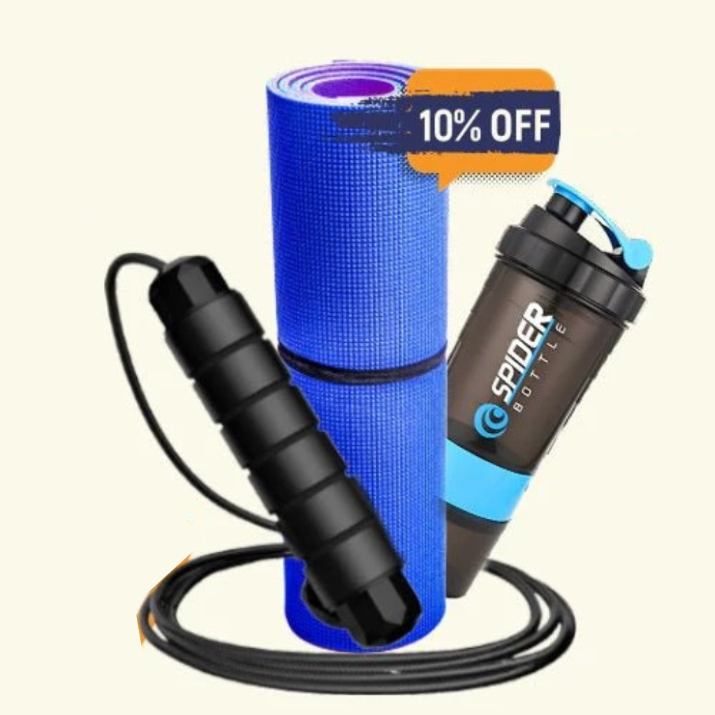 Home Gym Starter Pack Yoga Mat + Jump Rope + Protein Shaker