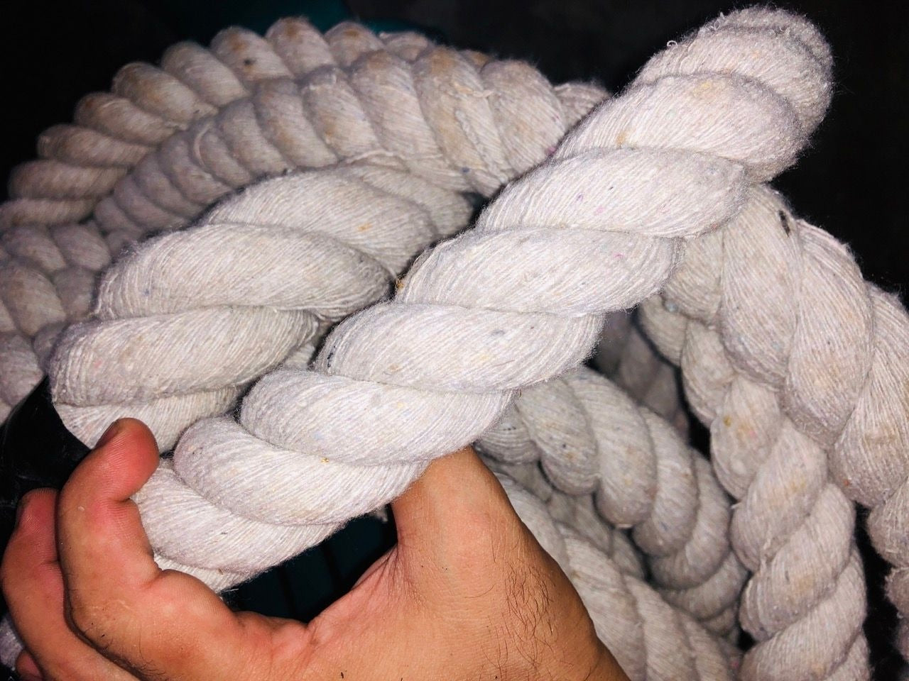 Heavy Battle Rope 1.5" Dia White Cotton Hard Rope in 10ft, 20ft, 30ft